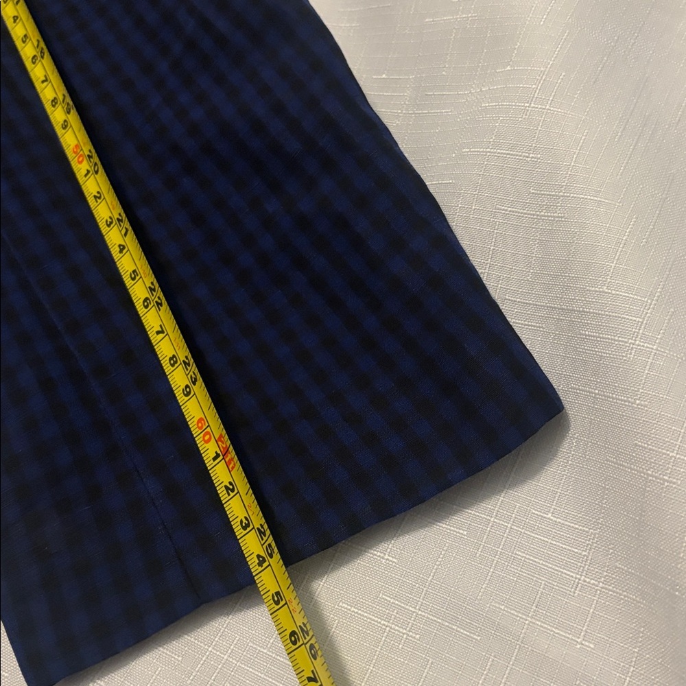 VTG Semantiks Dark Blue & Black Gingham Silk Linen Trench Coat SZ 22W peacoat - Picture 8 of 15